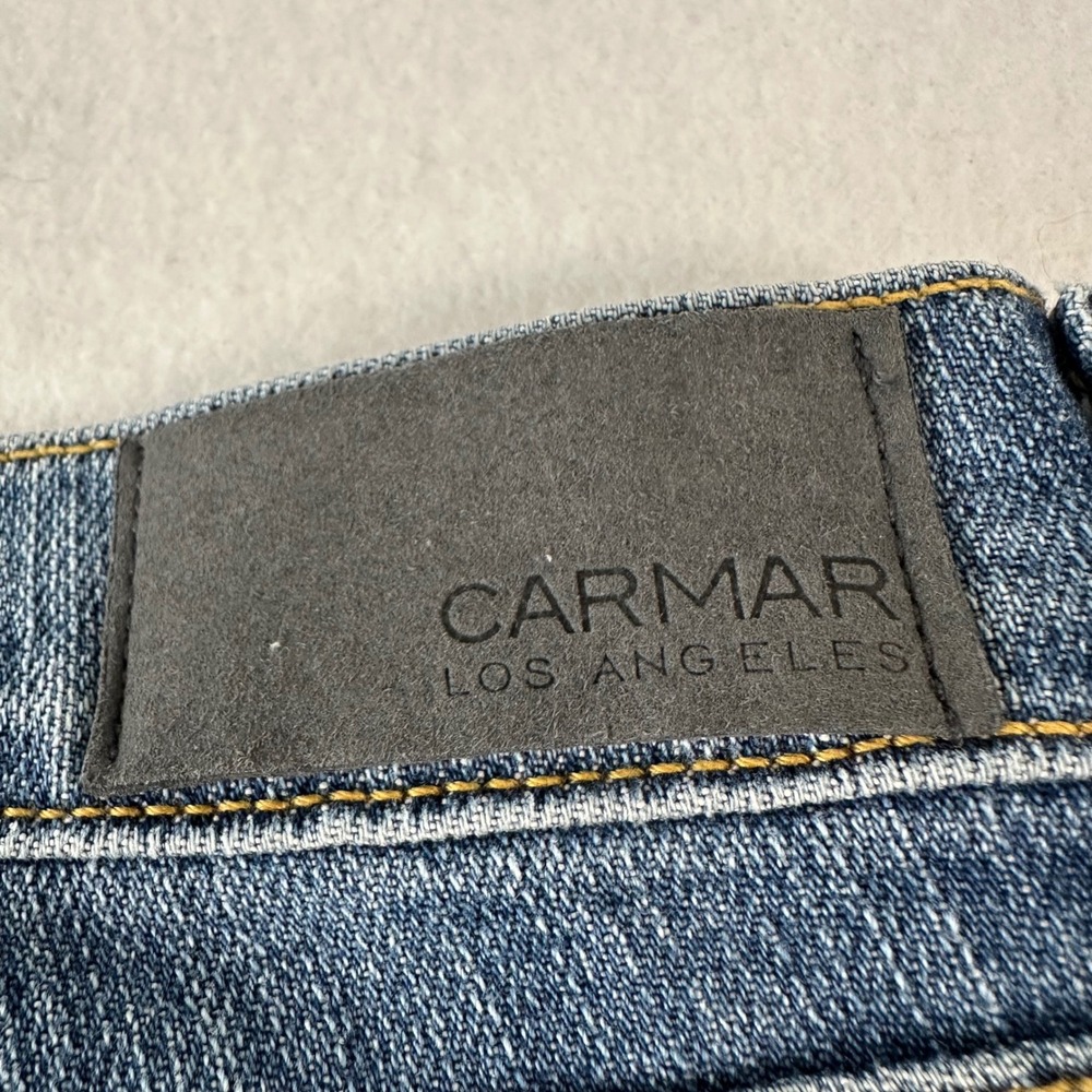 Carmar Denim Distressed Red Star Patch Skinny Jeans Blue Medium Wash Size 25 - Picture 9 of 10